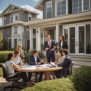 A diverse group of people smiling and interacting in a friendly setting.