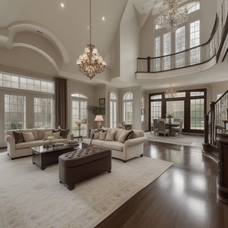 Luxurious modern living room interior with elegant furniture and sophisticated decor in a stylish home.