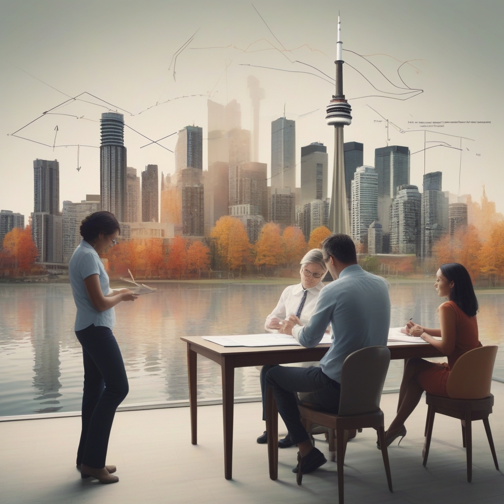 Modern Canadian Landscape in Autumn with Vibrant Foliage and Tranquil Lake Reflection