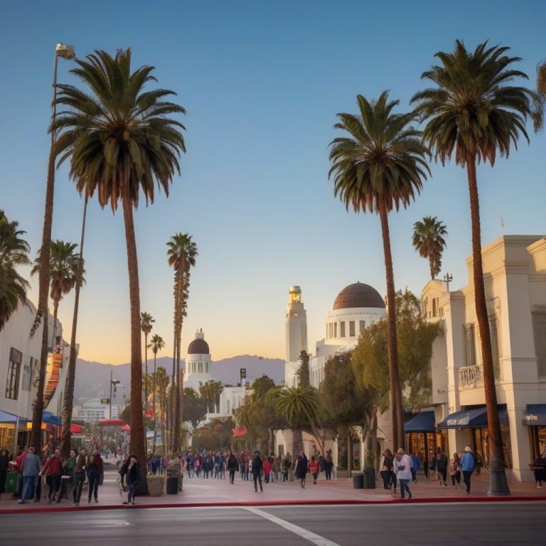 Colorful and lively street market scene with diverse crowd and stalls featuring fresh produce, artisan crafts, and vibrant decorations.