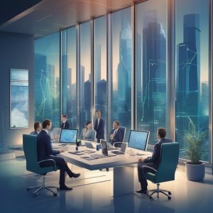 Futuristic Office Interior Design Concept with Advanced Technology and Minimalist Aesthetic