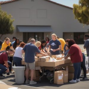 A heartwarming scene depicting a diverse group of people in a community setting.