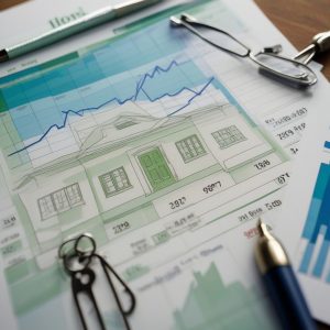 Graphical illustration depicting stock market fluctuation trends with vibrant colors and line graphs against a digital backdrop.