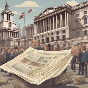 "Iconic Bank of England building under a bright blue sky, showcasing its historic architecture and grandeur."